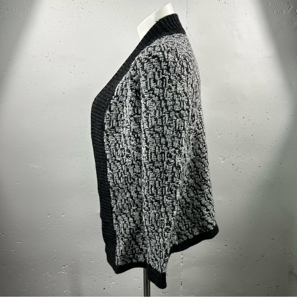 Loft Black & Grey Open Front Chunky Wool Cardigan L - Picture 4 of 8